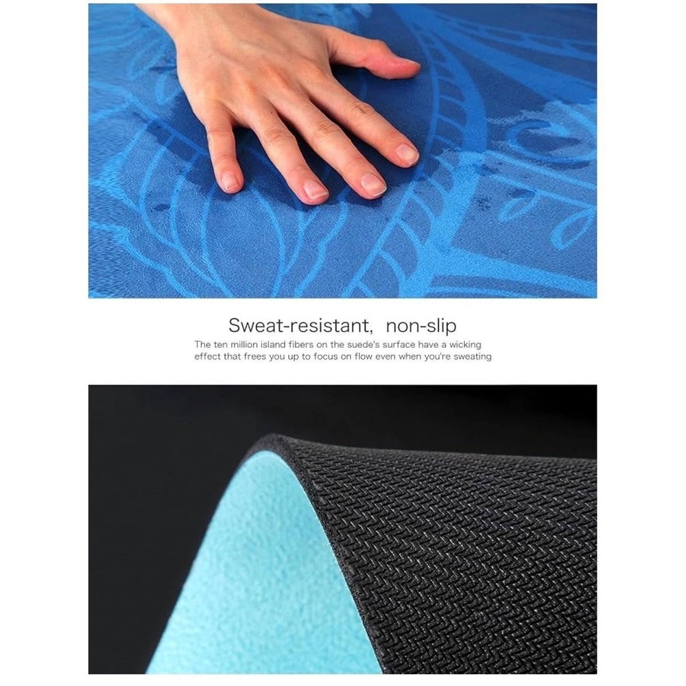 Round Oversize Yoga Mat 55in Blue Mandala Suede Rubber Non-Slip Pilates Zen - Picture 8 of 9